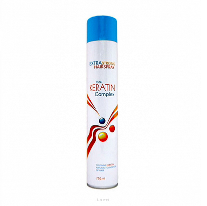 EXTRA STRONG HAIRSPRAY  WITH TOTAL  KERATIN COMPLEX  BARDZO MOCNY LAKIER  Z KERATYNĄ  750 ml